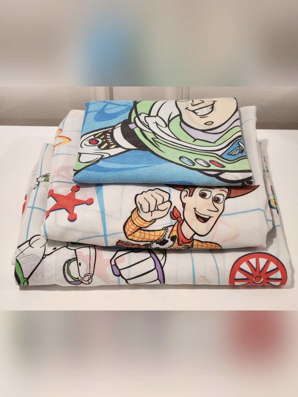 1995 Pixar Toy Story Wood & Buzz 3 Piece Sheet Twin Set